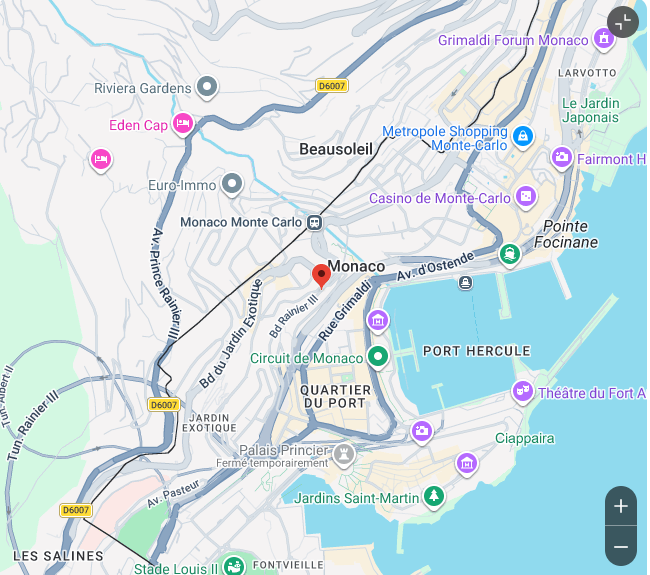 Carte Google Maps du quartier de REVIMMO avec la gare de Monaco et le Port Hercule